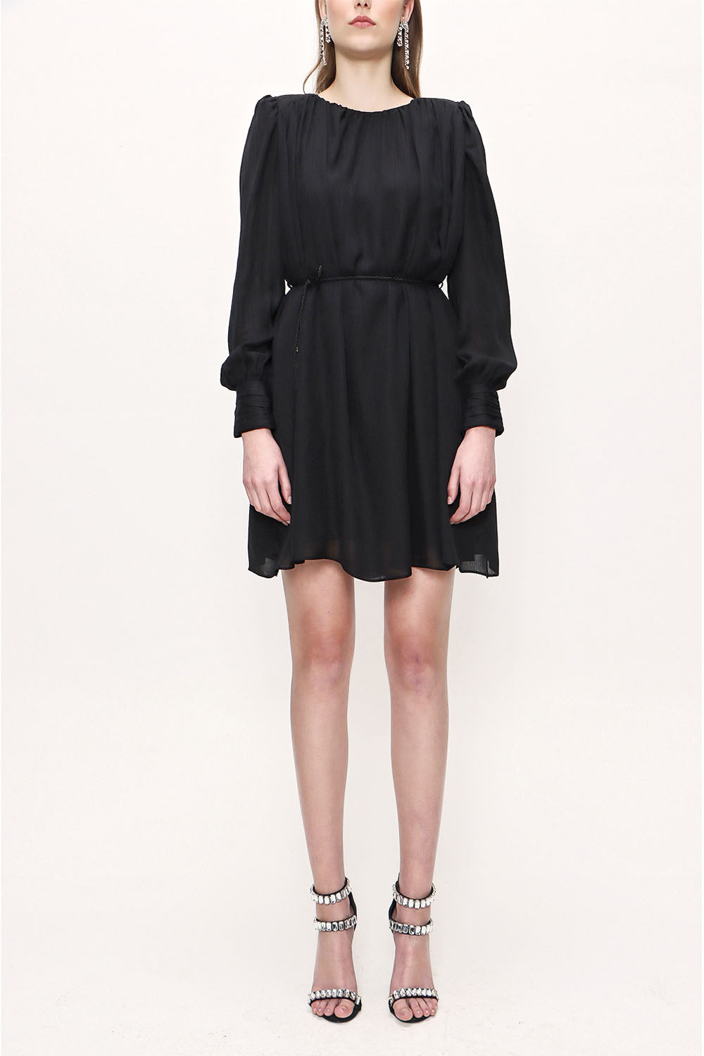 Black Shoulder Pad Mini Dress