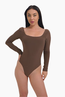  brown long-sleeve bodysuit