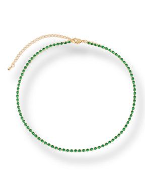 Tennis Necklace W/Green Stones