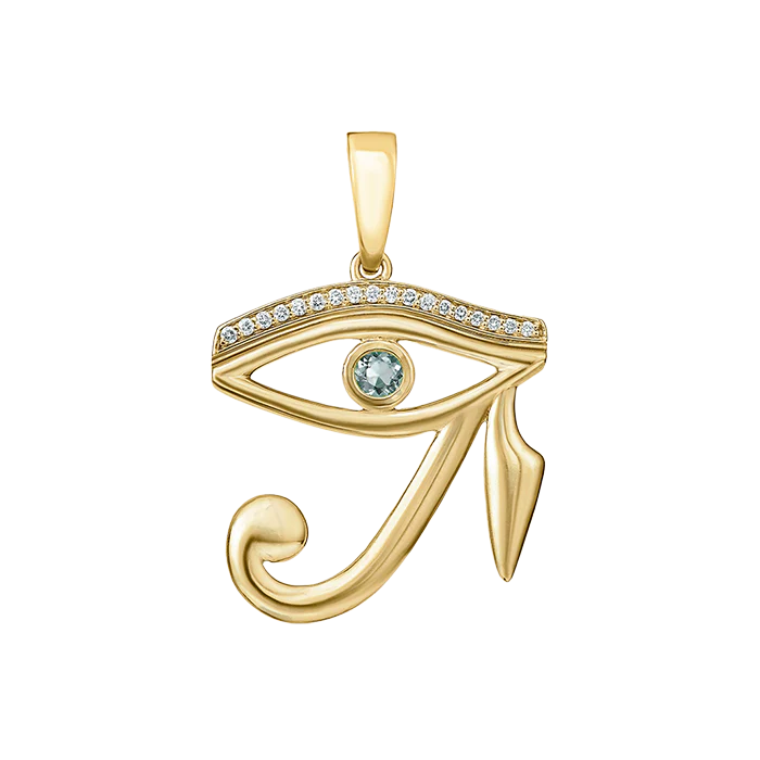 Horus Eye Charm Pendant with Aquamarine and Diamonds