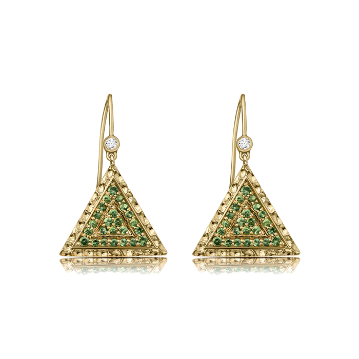 Three Pyramid Garnet Earrings with Diamonds