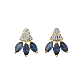 Three Petal Blue Sapphire Earrings