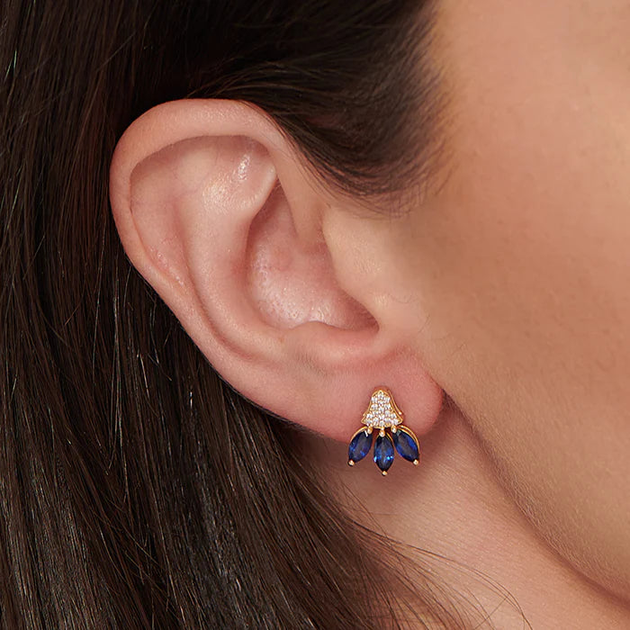 Three Petal Blue Sapphire Earrings