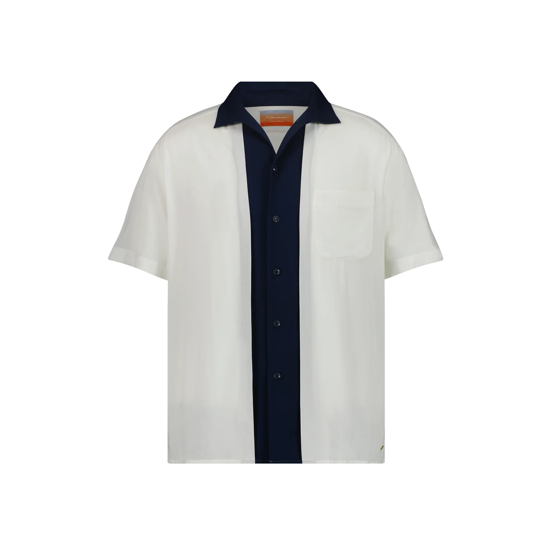 Two-tone flowing shirt with shark neck