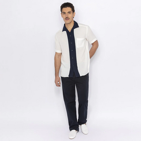 Two-tone flowing shirt with shark neck