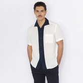 Two-tone flowing shirt with shark neck