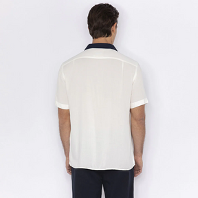 Two-tone flowing shirt with shark neck