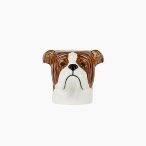 Dog-shaped mug with brown and white color 