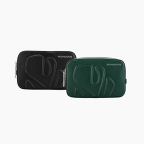 Two makeup bags, one black and one green, with 'VEGANOLOGIE' branding on a white background.