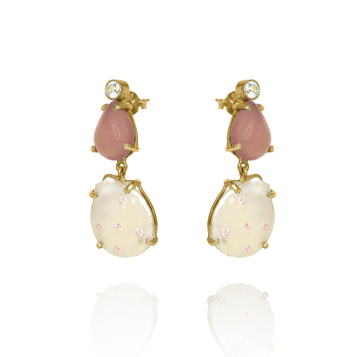 Vintage Chalcedony and Mother of Pearl Earrings