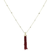 Vintage Long Crystal Necklace with Natural Red Agate Beads Tassel