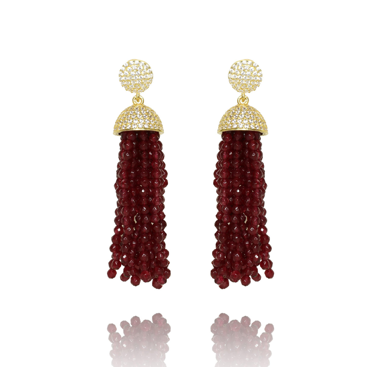 Vintage Natural Red Agate Beads Tassel Earrings with Crystals