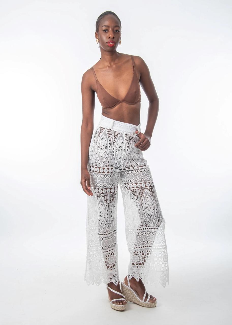 Joanna Wide Leg Lace Trouser with Scallop Hem