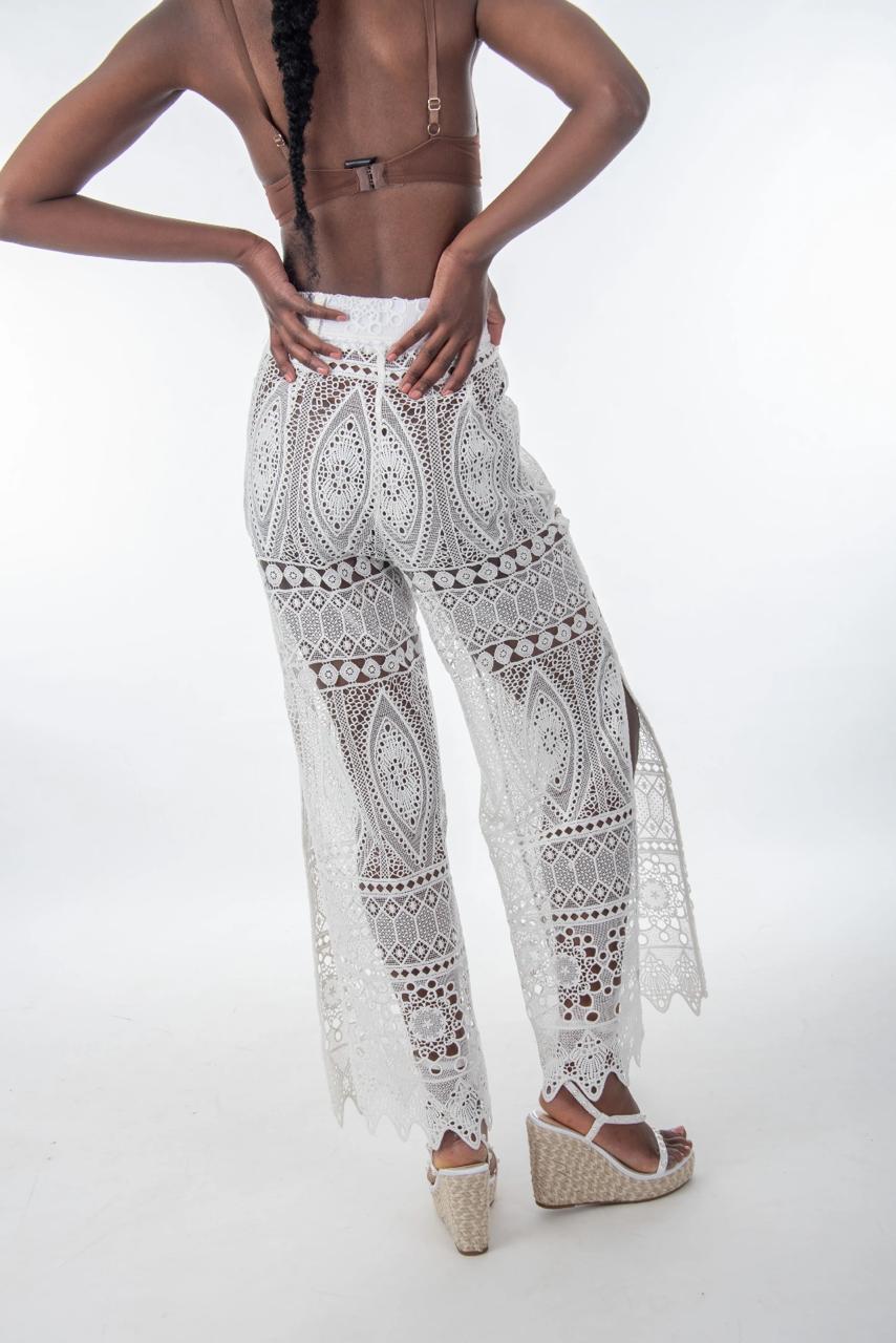 Joanna Wide Leg Lace Trouser with Scallop Hem