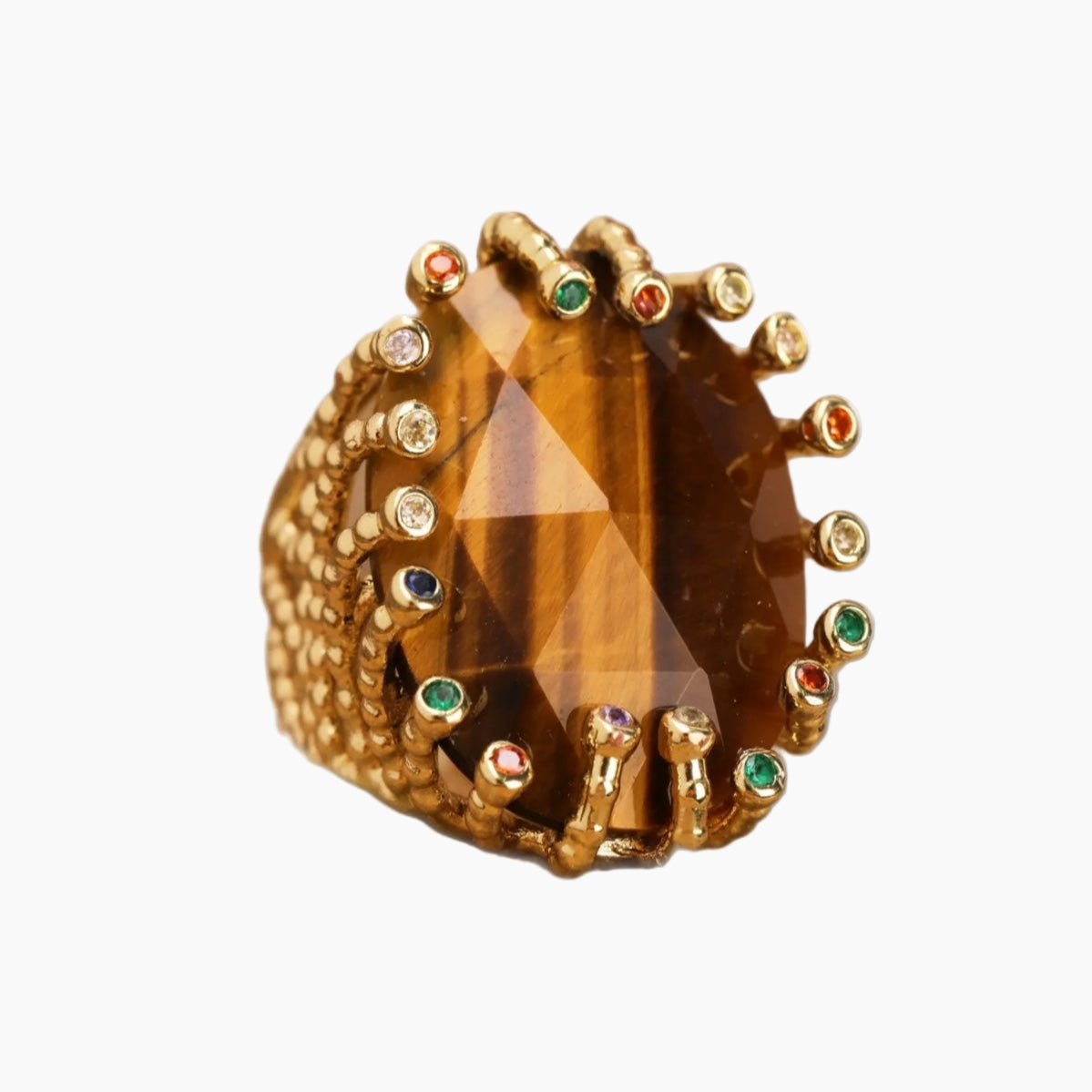 Statement Adjustable Ring W/Stone Brown
