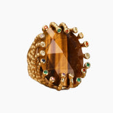 Statement Adjustable Ring W/Stone Brown