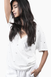 Low V Crystal T-Shirt - White