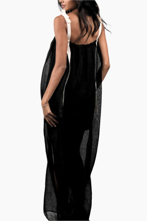 Black sheer dress with white lace details 