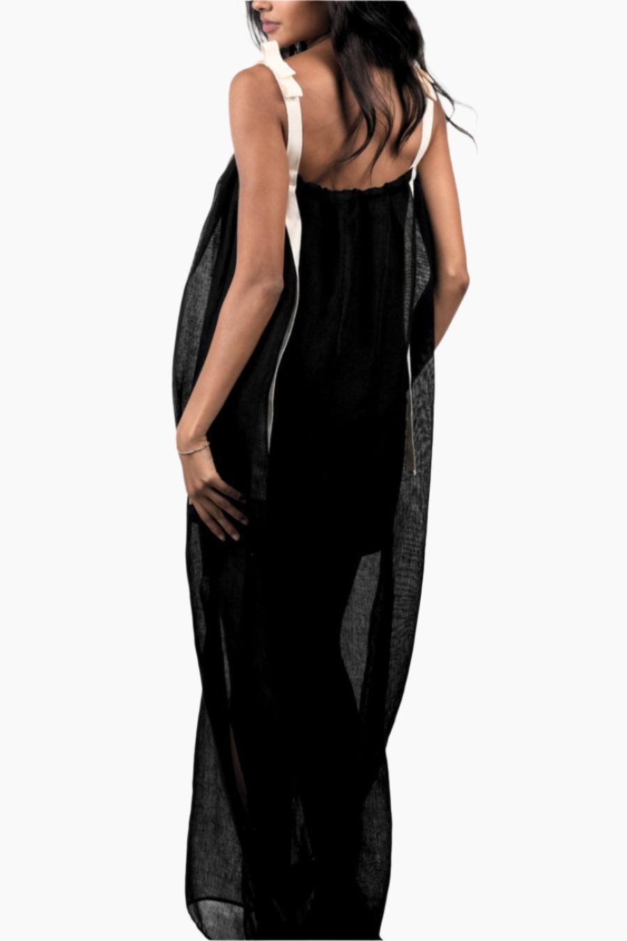 Black sheer dress with white lace details 