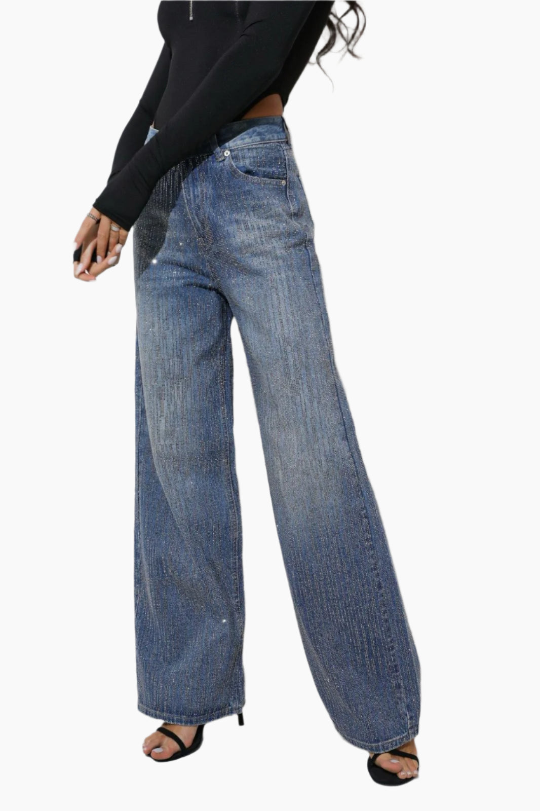 Wide-leg jeans worn by a person 