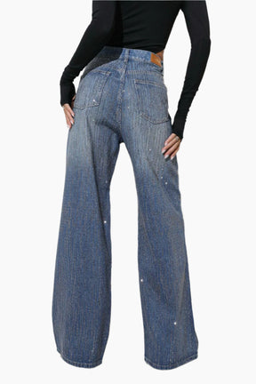 Wide-leg jeans worn by a person 