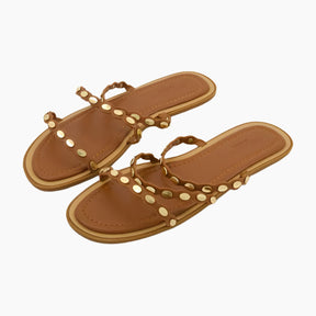 Pair of brown sandals with gold studs 