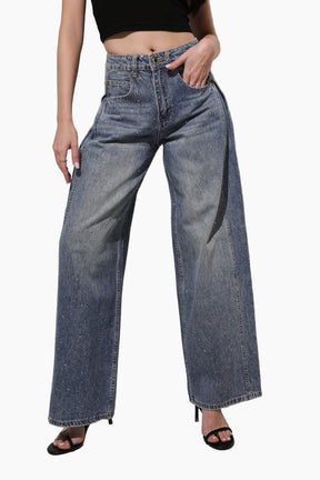 Person wearing wide-leg jeans 