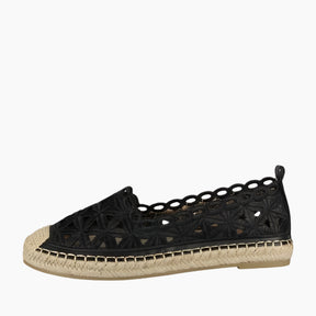 Black perforated sandal with jute sole 