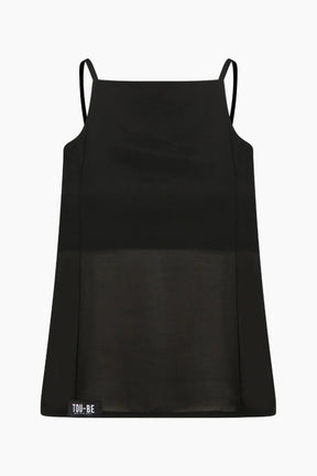 Voile top featuring an inner breast lining for coverage and adjustable back straps for a tailored fit.