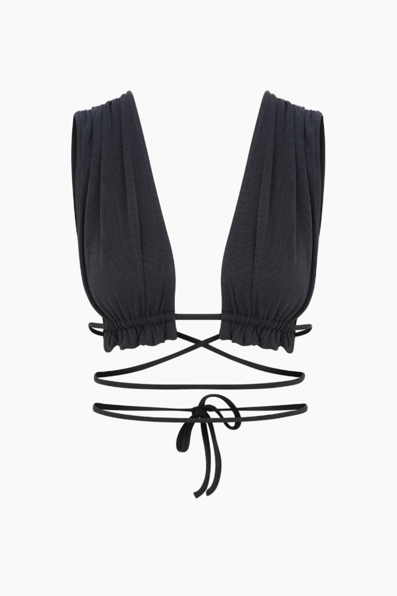 Ultra-soft bra with extended adjustable back straps and a long tie that allows multiple styling options, creating a versatile and chic look.