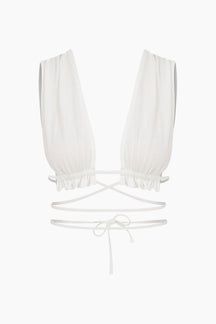 White bikini top with thin straps 