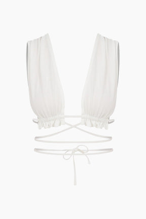 White bikini top with thin straps 