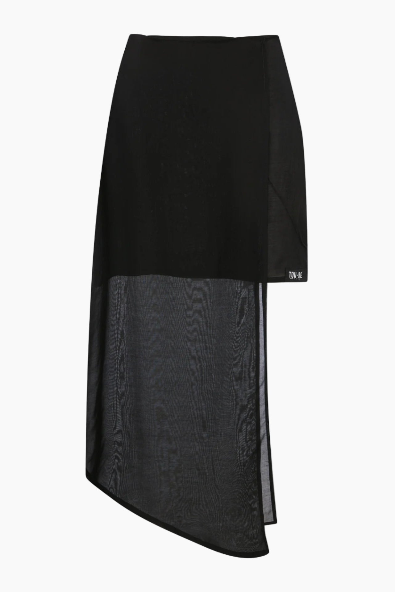 Black asymmetrical Mid-length voile skirt in double layers.