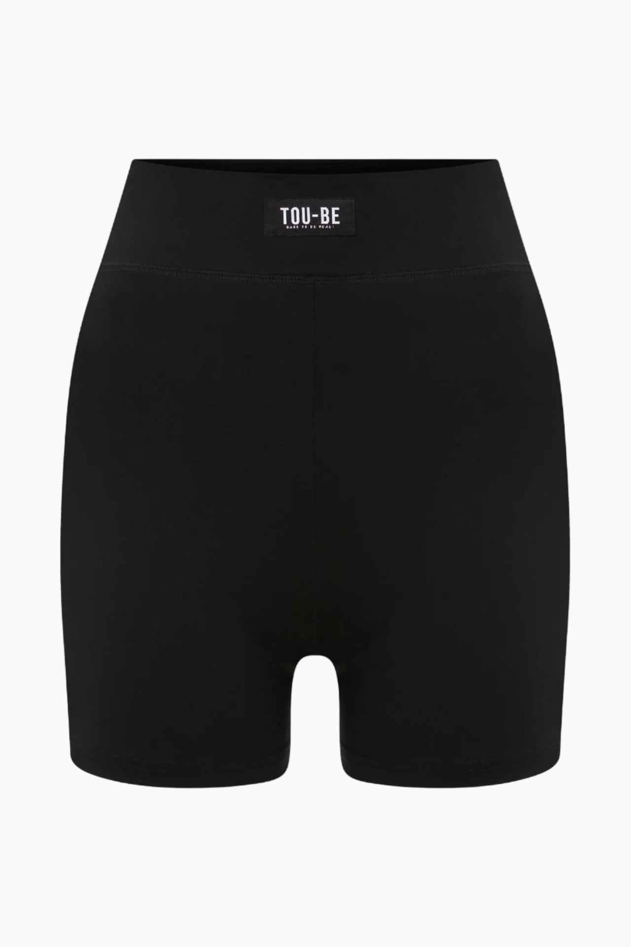 Black shorts with a visible brand label TOO-BE
