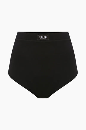 Black high-waisted underwear with 'TOU-BE' branding 