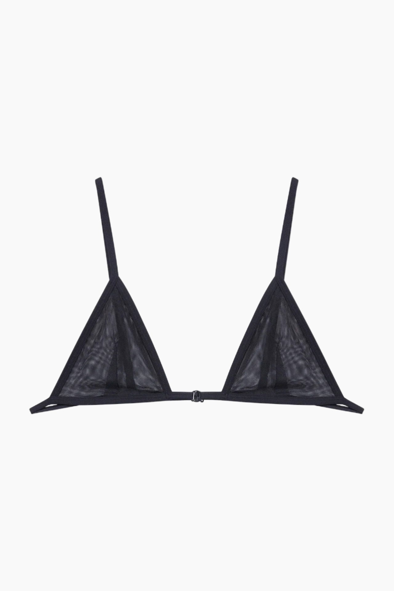 Black triangle bikini top on a white background