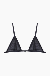 Black triangle bikini top on a white background