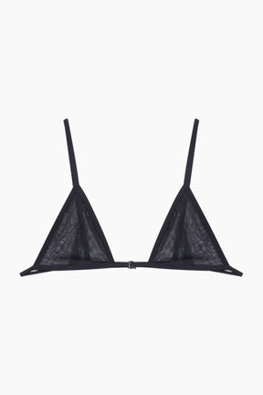 Black triangle bikini top on a white background