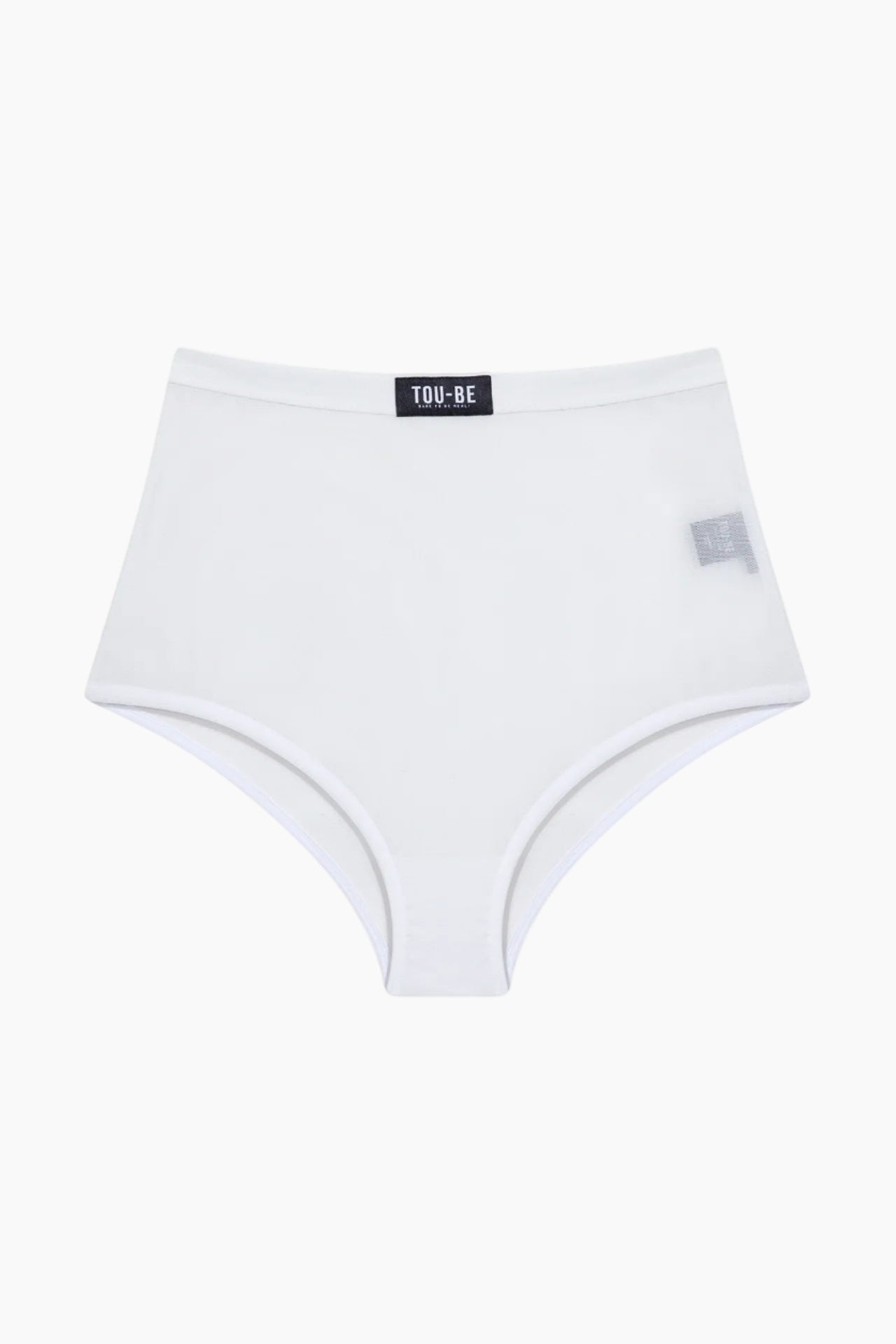 White high-waisted underwear with brand labels