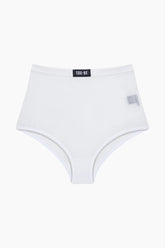 White high-waisted underwear with brand labels