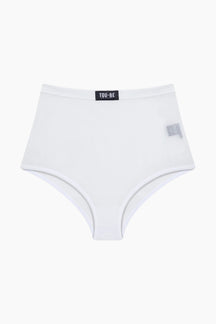 White high-waisted underwear with brand labels