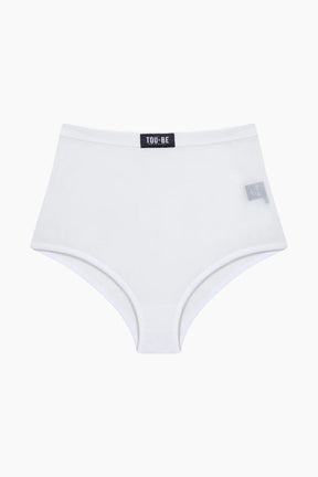 White high-waisted underwear with brand labels