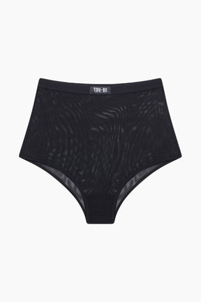 Black high-waisted underwear with a subtle pattern