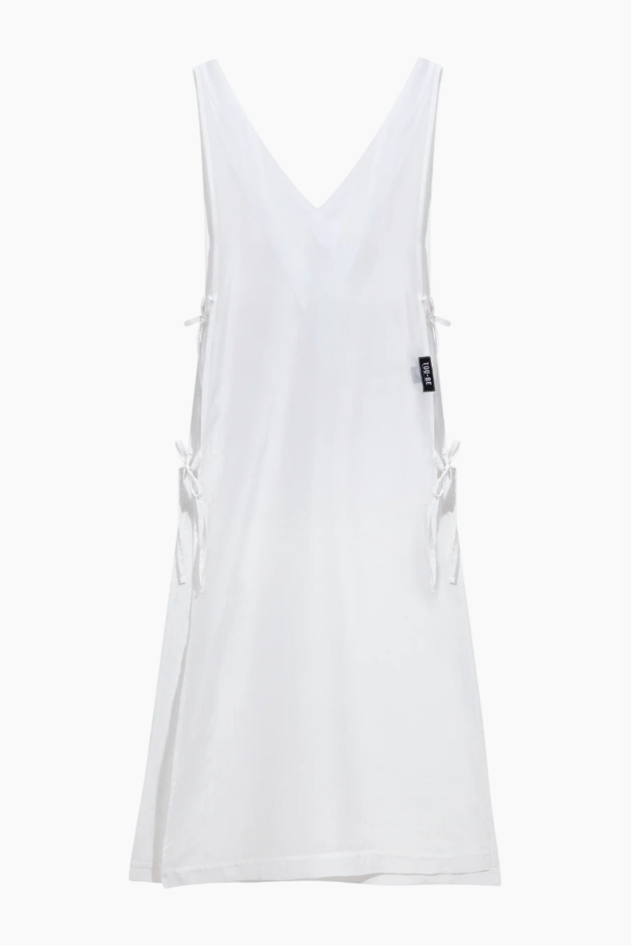 White sleeveless top with a V-neckline 