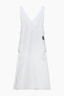 White sleeveless top with a V-neckline 