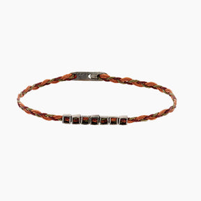 Handmade Sterling Silver 925 Bracelet made of wax cord braid and 7 silver square elements.