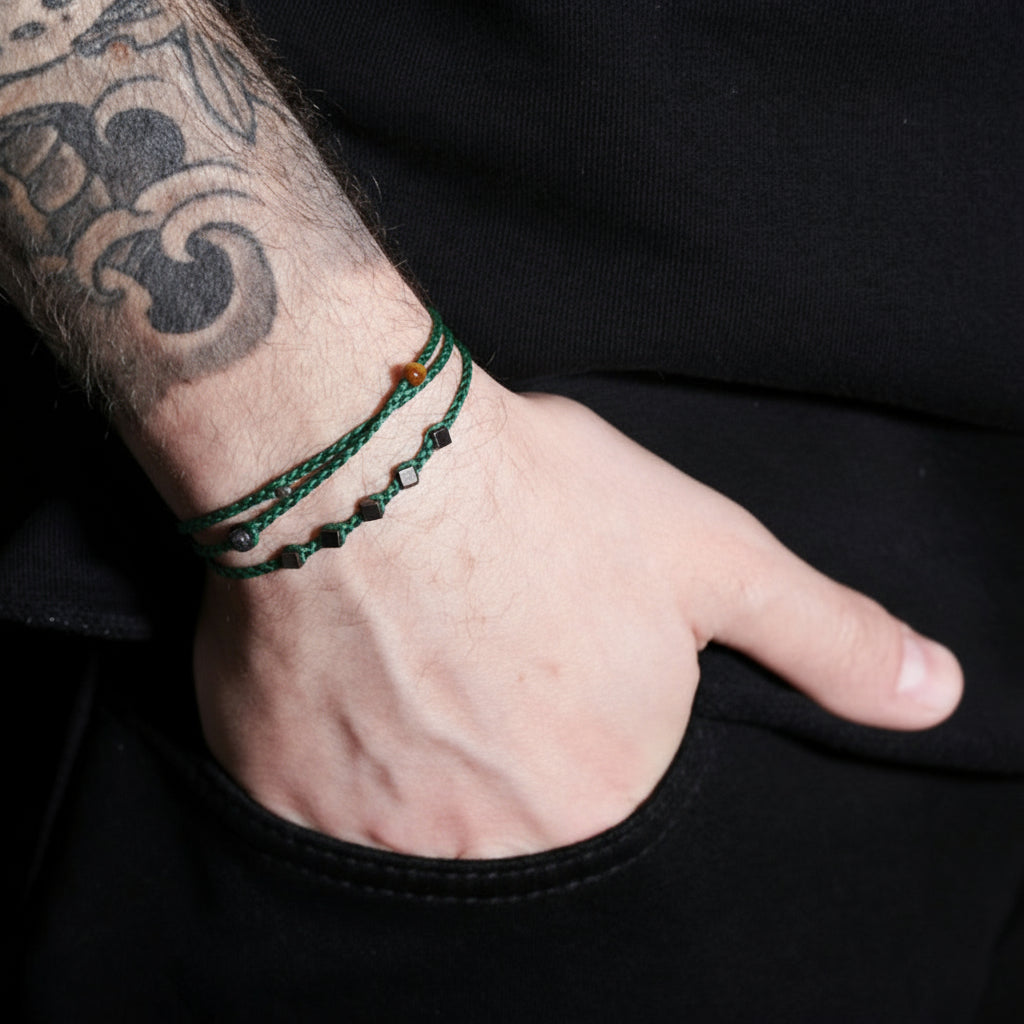 A handmade braid of total 55cm length, which can be worn as triple bracelet or even necklace.