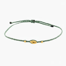 green eye bracelet, Handmade 925 sterling silver bracelet, Gold plated in 24k with handmade wax cord braid and zircon.
Adjustable closure and size.
