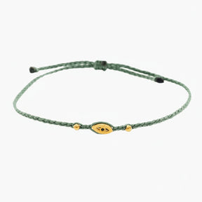 green eye bracelet, Handmade 925 sterling silver bracelet, Gold plated in 24k with handmade wax cord braid and zircon.
Adjustable closure and size.