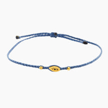 blue eye bracelet, Handmade 925 sterling silver bracelet, Gold plated in 24k with handmade wax cord braid and zircon.
Adjustable closure and size.